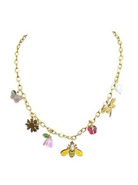 Bee & Floral 18K Gold Plated Stainless Steel Charm Multicolor Necklace